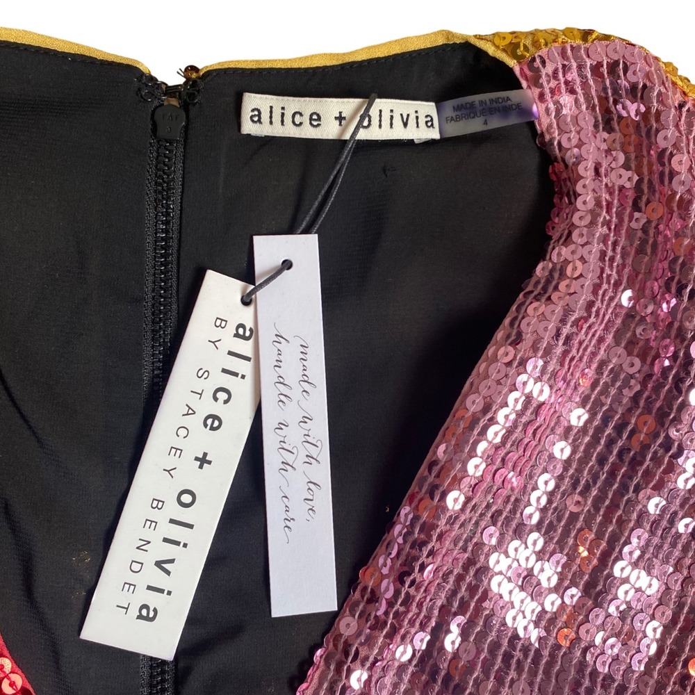 NEW NWT ALICE + OLIVIA Blaze Sequin Colorblock Long Sleeve Mini Dress SZ 4 Glam - Picture 8 of 11